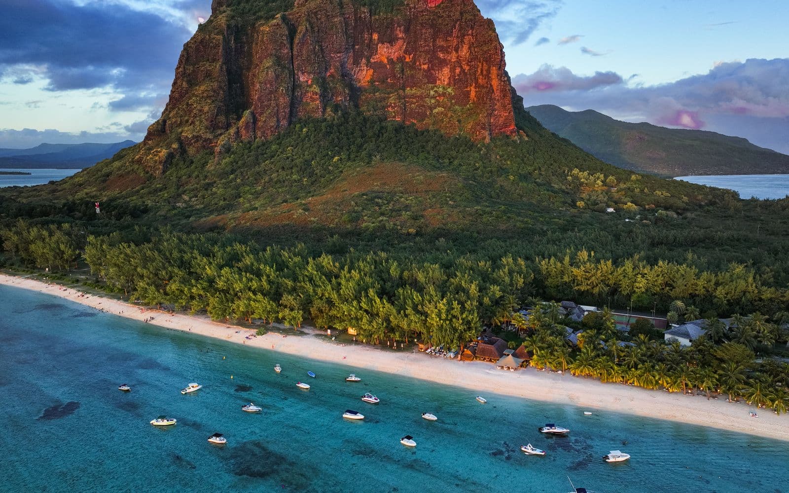 Aerial view of Le Morne Brabant and its lagoon, Mauritius